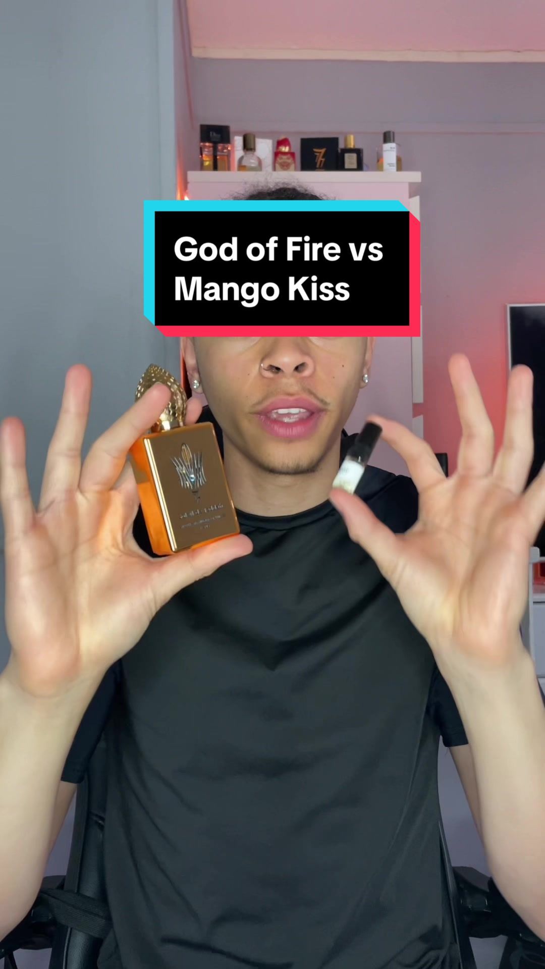 God of Fire Vs Mango Kiss 🥭.  Which ones better 🤔 Link in bio to try out Mango Kiss 🔥 #fragrancetok #cologne #fragrance #nichefragrance #stephanehumbertlucas #godoffire #soleildejeddah 