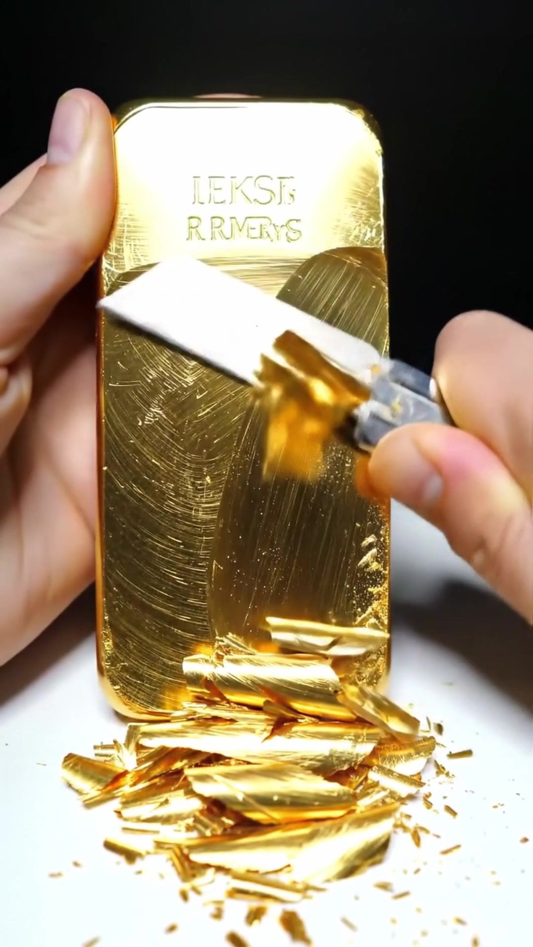 Scraping a gold bar #oddlysatisfying #asmr #ai #gold #goldbar #surreal #satisfying