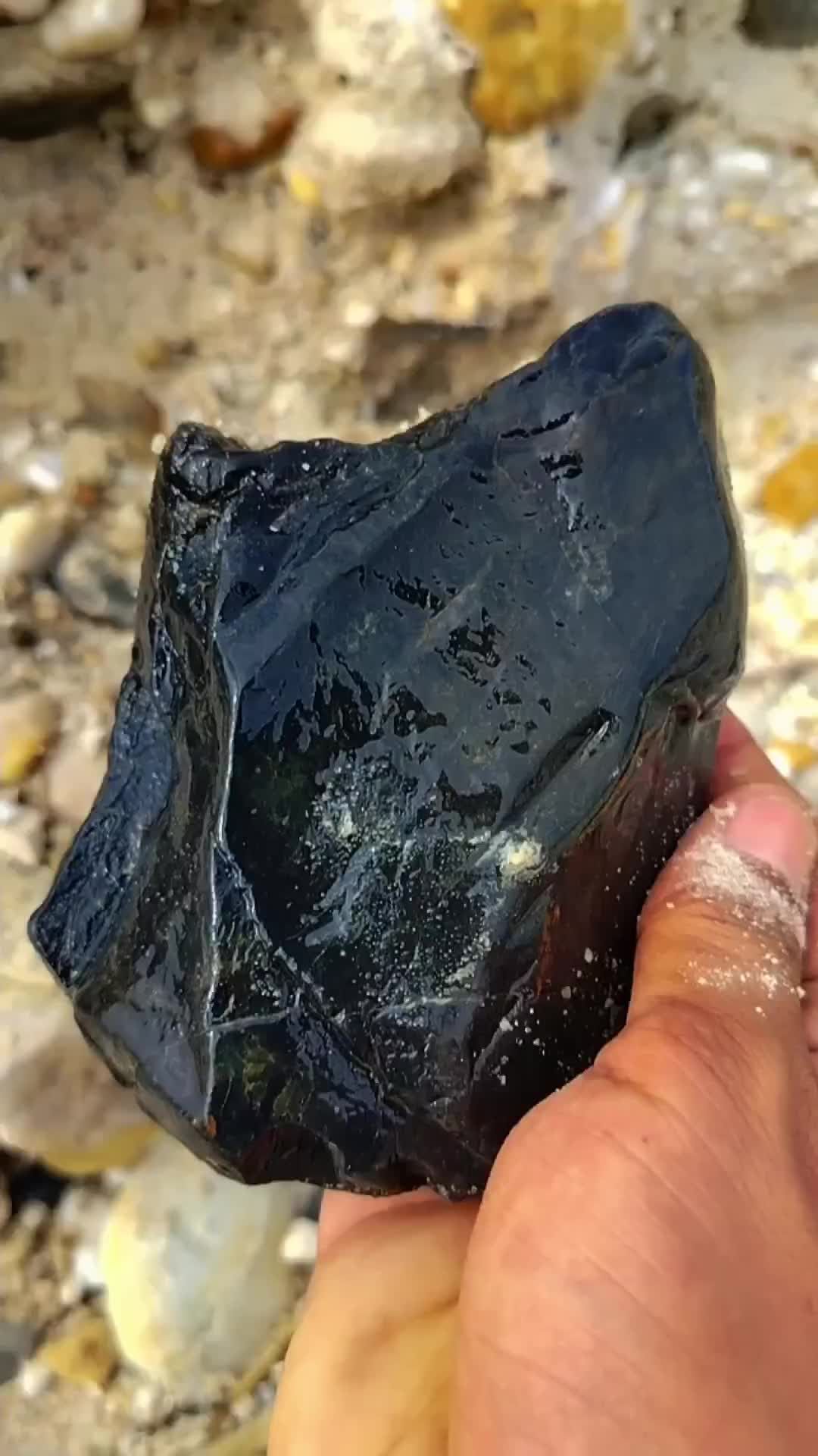 black crystal stone in mining excavation #diamond #crystals #jade #gemstones #agate